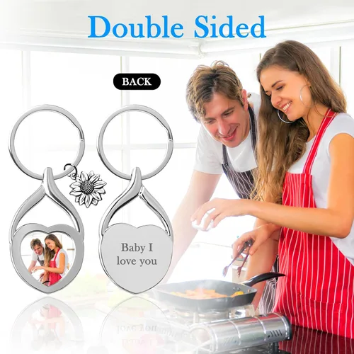 Vista 3 de HYPERFOLD Llavero personalizado de doble cara con imagen, grabado personalizado, texto fotográfico, regalos personalizados para hombres, novio