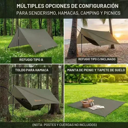Vista 4 de Lona de camping GOLDCAMP 70D PU15000mm impermeable con protección UV50+ (10 x 10 pies)