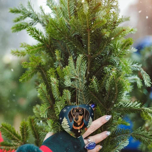 Vista 6 de Dachshund - Adorno de cerámica de Navidad para perro, diseño de animales lindos 2023, adorno de vacaciones para el hogar, decoración de árbol