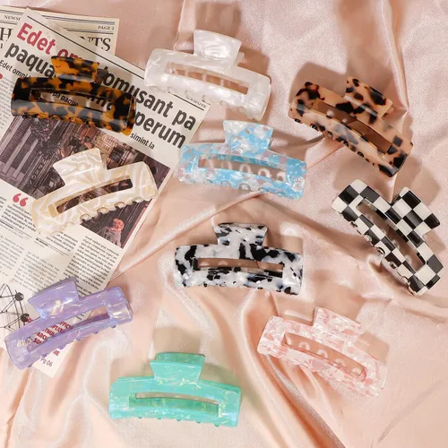 Vista 2 de Magicsky 10 pinzas para el cabello para mujer, pinzas grandes acrílicas de mármol ópalo para cabello grueso y delgado, bonitos pasadores de mariposa
