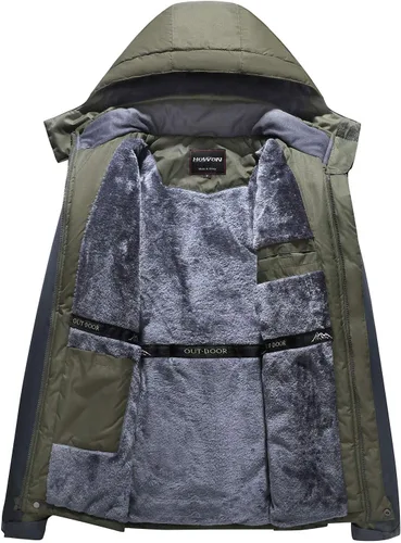 Vista 2 de HOW'ON - Chaqueta de invierno con capucha y forro polar, resistente al viento, impermeable, abrigo para montaña