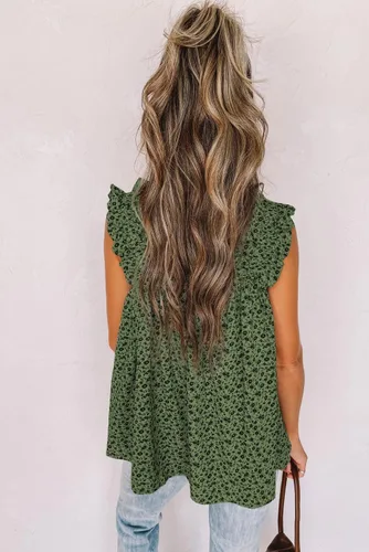 Vista 4 de PRETTYGARDEN Camisetas sin mangas con estampado floral bohemio para mujer, con tirantes fruncidos, plisadas, para verano, casuales, para la playa