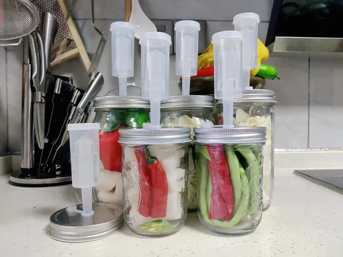 Vista 4 de 4 Set Fermentation Kit for Wide Mouth Jars,4Pack Glass Weight+ 4 Stainless Steel Fermenting Lids with 4 Airlocks(Jars Not Included)