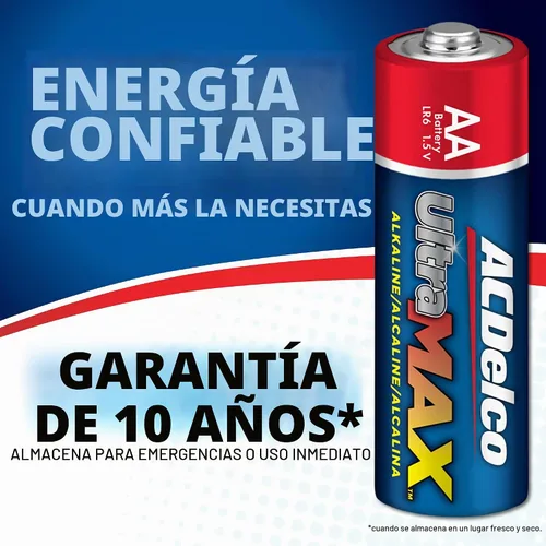 Vista 4 de Powermax ACDelco UltraMAX - 10 pilas AA dobles AA, batería alcalina con tecnología avanzada para el hogar y la oficina, vida útil de 10 años
