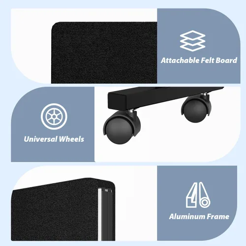 Vista 3 de Divisor de ambientes insonorizado, panel de privacidad con ruedas, divisor de pared de 4 paneles (marco de aluminio) para división de habitaciones