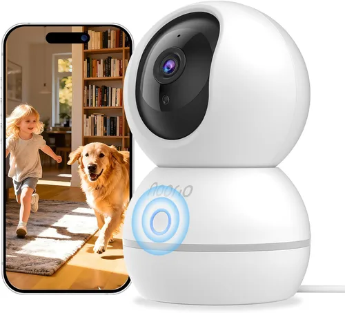 Vista 8 de Noorio Cámara de seguridad para interiores, cámara UHD de 4 MP para mascota/perro de 360 grados para seguridad del hogar, llamada de un solo toque