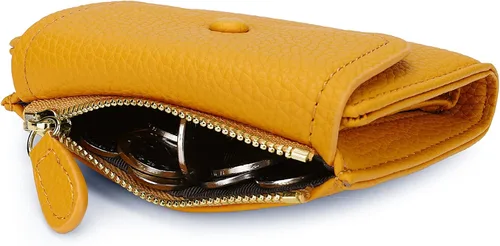 Vista 7 de YALUXE Cartera RFID para mujer minimalista cartera delgada pequeña monedero compacto, Ada-amarillo