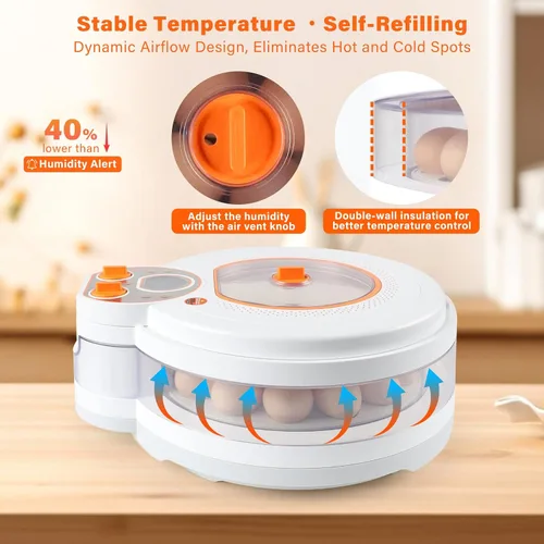 Vista 15 de Incubadora de huevos para incubar huevos: Turner automático ±1°F Temperatura