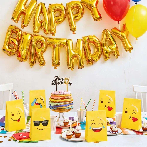 Vista 7 de VstarOne 24 bolsas de dulces – Emoticons bolsas de fiesta con calcomanías, 24 calcomanías, bolsa de papel kraft para bodas, nacimientos