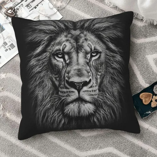 Vista 7 de Fundas de almohada decorativas de pana con estampado de cabeza de león en blanco y negro, funda de almohada suave para sofá, funda de cojín cuadrada