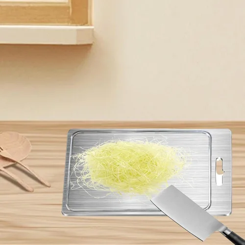 Vista 2 de Stainless Steel Chopping Board - Double Sided Metal Cutting Board - Fruit Cutting Block, for Meat Fruits Vegetables(25x15cm)