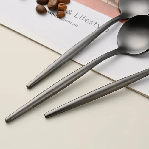 Vista 4 de 5.1 Pulgadas Cuchara de Té Satinada Negra SS18/10, Juego de 4 Mini Cucharas de Café de Acero Inoxidable, Cuchara de Té Pequeña, Cucharas Demitasse