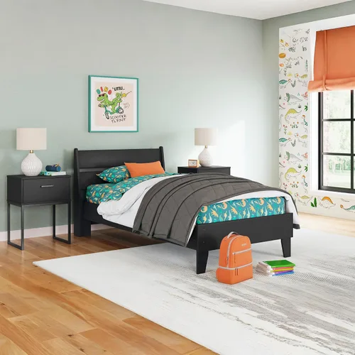 Vista 2 de Signature Design by Ashley Socalle - Cama casual de plataforma de doble panel, no necesita base o somier, color negro