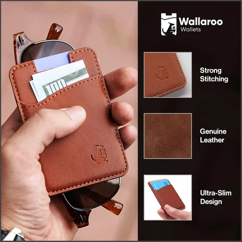 Vista 2 de Wallaroo Wallets Billetera de cuero prémium con agarre y soporte, Marrón, Minimalista