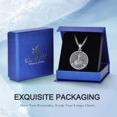 Vista 63 de EUDORA Collar de plata de ley 925 con moneda Hécate, Athena, Perséfono, Nyx, diosa de la luna triple, diosa celta, rueda de Hécate, llave, regalo