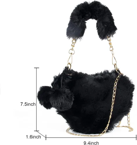 Vista 5 de SUKUTU Faux Fur Purse Women's Heart Shaped Evening Handbags Small Cute Phone Crossbody Bag Clutches for Girls