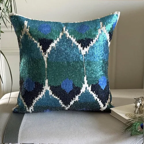 Vista 78 de The HomeCentric Funda de almohada con cremallera, funda de cojín azul de 12 x 12 pulgadas, funda de cojín de algodón bordado para sofá, diseño