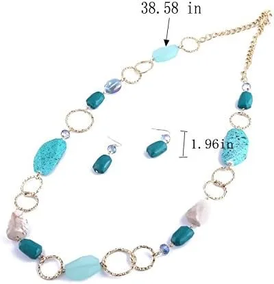 Vista 5 de Bocar Fashion - Juego de collar y pendientes largos de cristal grueso para mujer