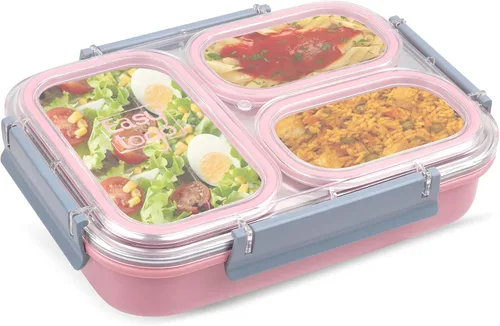 Vista 9 de Easy Togo Lonchera grande de acero inoxidable de 40 onzas para adultos, 3 compartimentos, lonchera con tapa, contenedor reutilizable para aperitivos