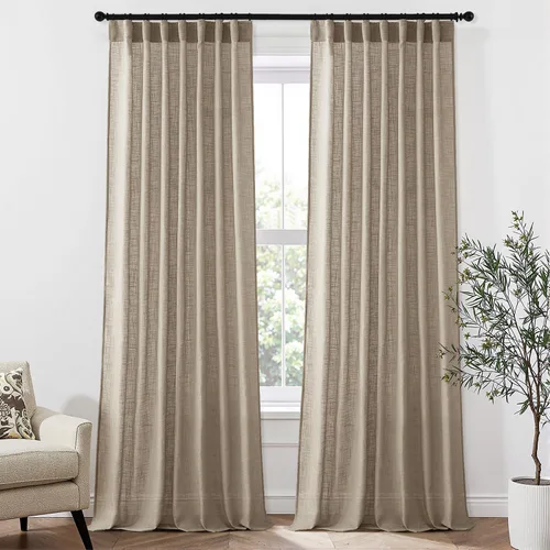 Vista 9 de MIULEE Cortinas de lino natural de 84 pulgadas de largo 2 paneles, con pestaña trasera con cinta plisada, cortinas de textura de lino suave y gruesa