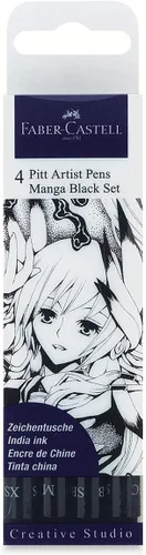Vista 2 de Faber-Castell Pitt Artist Pen - Kit de dibujo de manga negra, 4 unidades, puntas surtidas, kit de dibujo de anime y manga