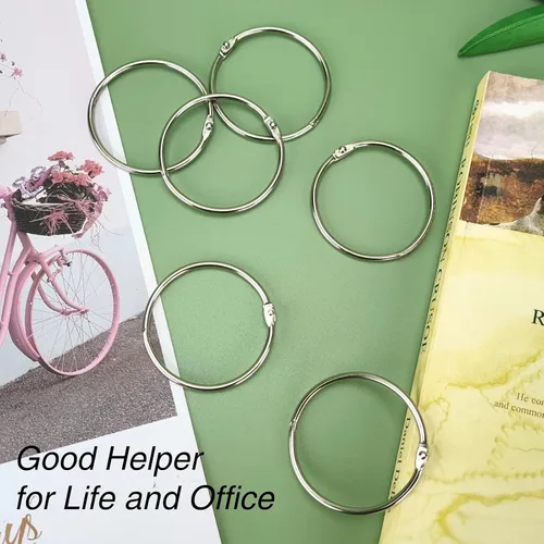 Vista 4 de OWLKELA Paquete de 15 anillos de hojas sueltas de 2 pulgadas, llavero con metal chapado en níquel para tarjetas de índice, ideal para la escuela