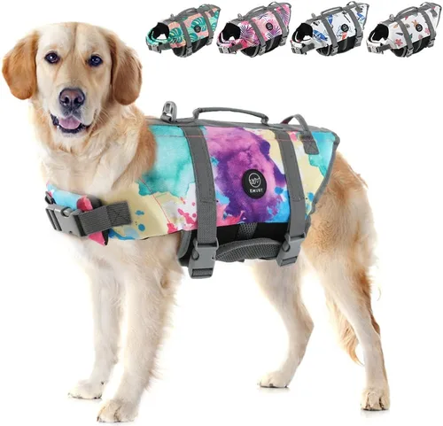 Vista 9 de EMUST Chalecos salvavidas para perros, chaleco flotante para canotaje con 2 Brillante rosa