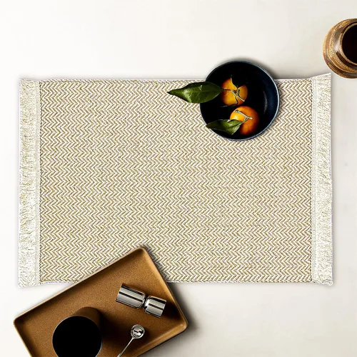 Vista 7 de Manteles individuales tejidos de algodón, manteles individuales bohemios, rústicos, rectangulares, beige, arpillera, macramé, manteles individuales