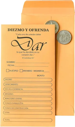 Vista 6 de Sobres de moneda española, sobres de diezmo y ofrenda para iglesia Ofrenda Y Diezmo 6.5" x 3.5" 100)