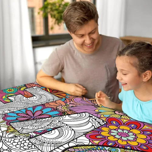 Vista 4 de Pósteres gigantes para colorear de mandala de 50 x 25 pulgadas, póster gigante para colorear con mandala para niños, adolescentes y adultos, mantel