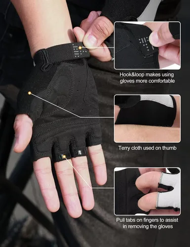 Vista 5 de INBIKE Guantes de ciclismo Guantes de ciclismo que absorben los golpes, transpirables, antideslizantes, sin dedos, para hombres y mujeres