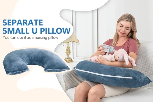 Vista 5 de INSEN Almohadas de embarazo, almohadas de maternidad multiusos para dormir y amamantar, almohada para sentarse para adultos (azul)