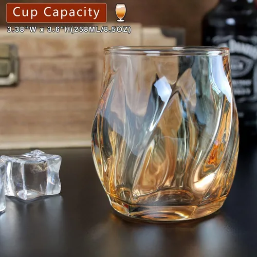 Vista 5 de Juego de 2 vasos de whisky, vasos de rocas, vasos de 8.5 OZ, vasos de cóctel de cristal creativos con diseño retorcido para bourbon, escocés
