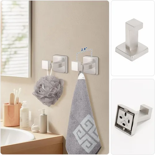 Vista 6 de NearMoon Juego de 5 piezas de accesorios de baño de acero inoxidable 304, juego de toallero cuadrado que incluye toallero de 16 pulgadas + anillo