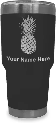 Vista 32 de LaserGram Vaso aislado al vacío de 20 onzas, piña, grabado personalizado incluido (negro)