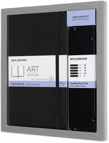 Vista 4 de Moleskine Art - Kit de dibujo de la colección de Art, cuaderno de bocetos grande + juego de lápices de dibujo, grande, liso, negro, tapa dura