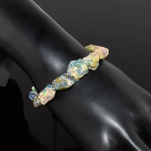 Vista 5 de InfinityGemsArt Pulsera de piedra natural, ópalo negro crudo, piedras preciosas ásperas delicadas hechas a mano, piedra natal, piedras curativas