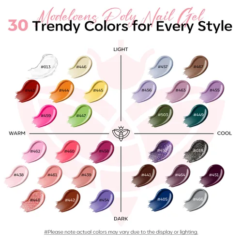Vista 2 de Modelones Kit de uñas de poligel de 30 colores con lámpara de uñas de 8 W, rosa, amarillo, dorado, nude, formas de uñas, constructor de soluciones