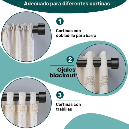 Vista 5 de Barras de cortina de 18 a 45 pulgadas, barra de cortina ajustable resistente de 1 pulgada para ventanas, barra de tratamiento de ventana corta