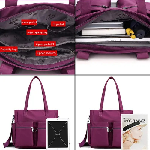 Vista 5 de Bolsas de nailon para mujer, impermeable, bolsa de hombro casual, bolso ligero, bolsa de múltiples bolsillos