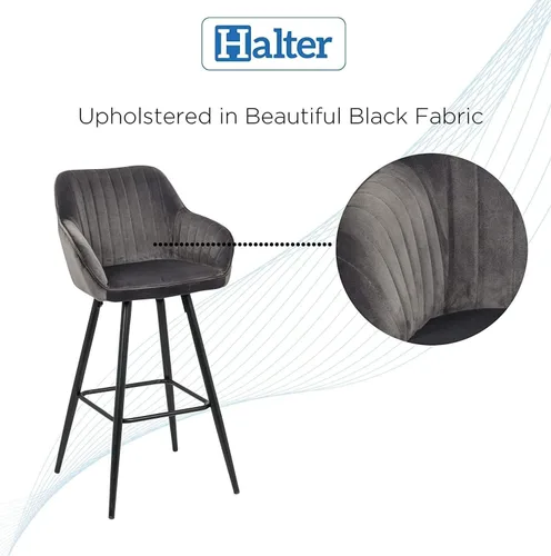 Vista 4 de Halter Taburete de bar con soporte trasero y reposapiés, taburetes de bar modernos tapizados para encimera de cocina, tela gris de felpa y marco