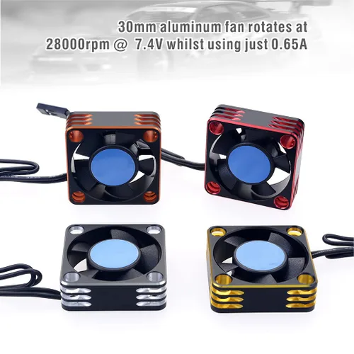 Vista 3 de KingVal Ventilador de enfriamiento del motor de aluminio de 1.181x1.181x0.394 in 28000RPM para 1/8 1/10 1/12 RC Car 540 550 Motor (negro-rojo)