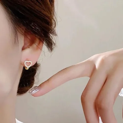 Vista 3 de SLUYNZ Aretes de plata de ley con forma de corazón pequeño para mujeres, adolescentes, aretes de aro con corazón hueco con circonita cúbica