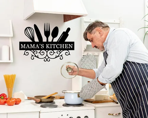 Vista 3 de Letrero de nombre de cocina personalizado, letrero de cocina familiar, decoración de pared de cocina, letrero de metal con nombre de familia, regalo
