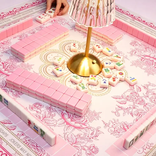 Vista 5 de 162 Pink American Mahjong Tiles Set & Storage Bag, Dice, 1.2" Melamine Gift