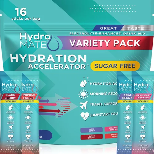Vista 11 de Paquetes de hidratación sin azúcar en polvo de electrolitos Acai Berry HydroMATE 16 Sticks