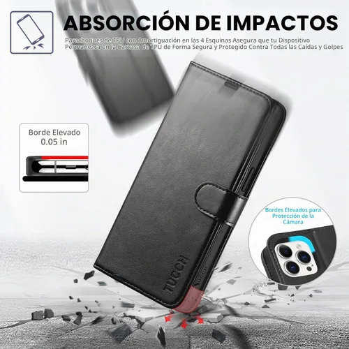 Vista 6 de TUCCH Funda tipo cartera para iPhone 15 Pro Max (6.7") 2023, 4 tarjeteros Negro