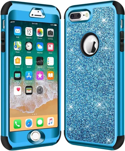 Vista 6 de Hython Funda para iPhone 8 Plus/7 Plus - Defensor resistente, carcasa rígida híbrida con purpurina brillante, cubierta de goma a prueba de golpes