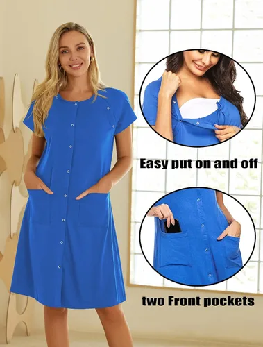Vista 3 de Ekouaer Vestido de lactancia 3 en 1, camisón de maternidad, parto y lactancia materna con botón