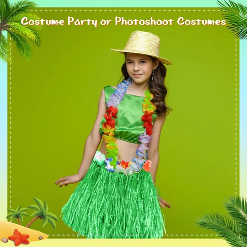 Vista 5 de 12 faldas hawaianas de hierba hula para niños para fiesta Luau, cumpleaños, vestido de graduación, espectáculos festivos, fiesta de celebración